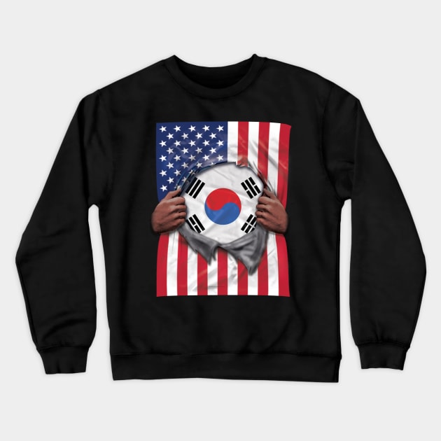 South Korea Flag American Flag Ripped - Gift for South Korean From South Korea Crewneck Sweatshirt by Country Flags